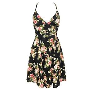Lace Up Open Back Floral A Line Dress - Juniors S